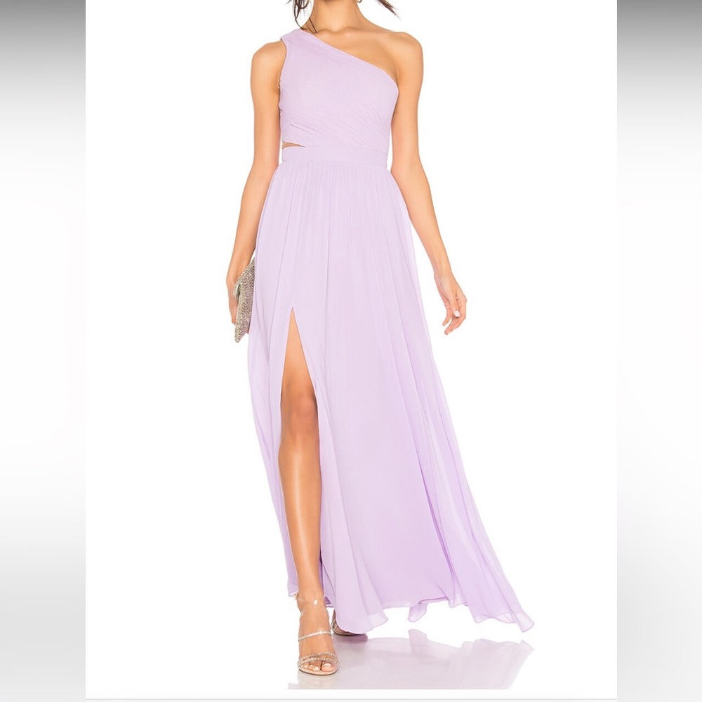 NBD one shoulder lilac gown
